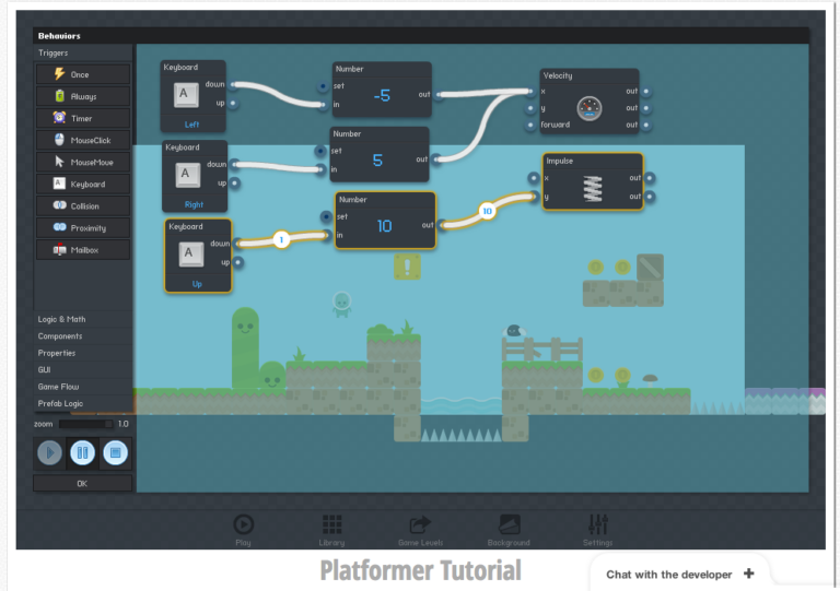 This is an example of a Flowlab tutorial level using the Flowlab developing app.